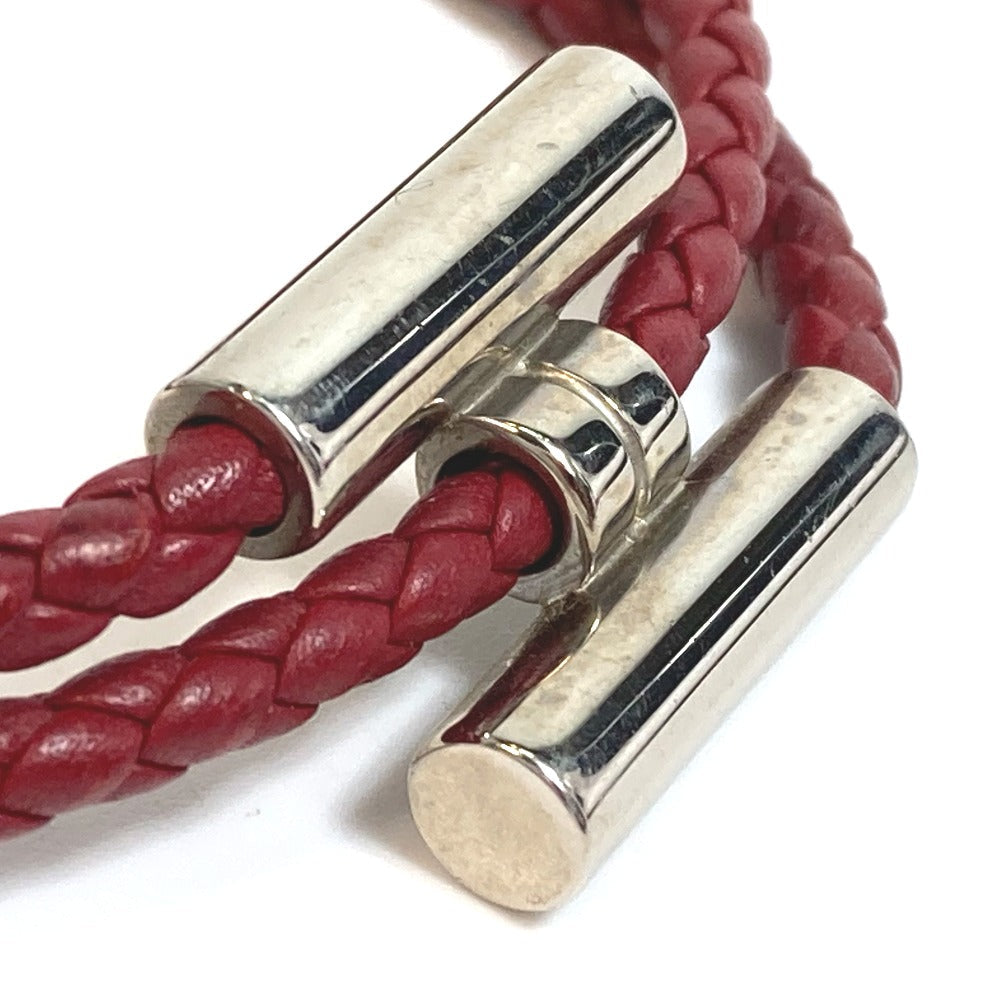 HERMES bracelet leather Red brown HMetal Braid Truni Tresse unisex(Unisex) Used Authentic
