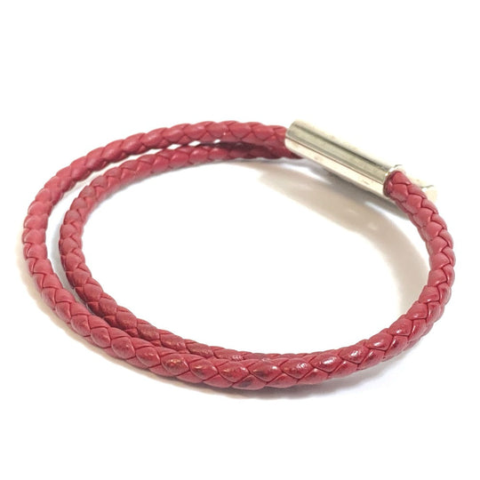HERMES bracelet leather Red brown HMetal Braid Truni Tresse unisex(Unisex) Used Authentic
