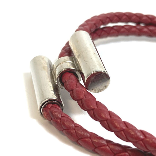 HERMES bracelet leather Red brown HMetal Braid Truni Tresse unisex(Unisex) Used Authentic