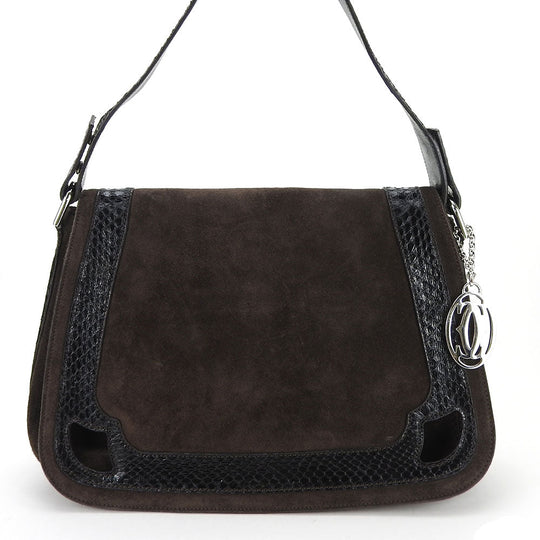 CARTIER Shoulder Bag Suede, Leather Brown Women Used Authentic