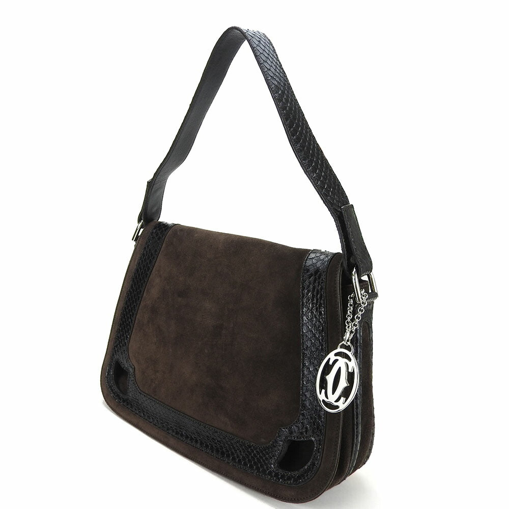 CARTIER Shoulder Bag Suede, Leather Brown Women Used Authentic