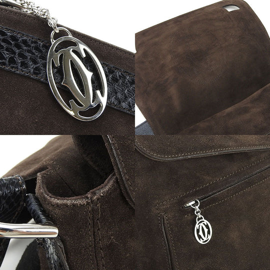 CARTIER Shoulder Bag Suede, Leather Brown Women Used Authentic