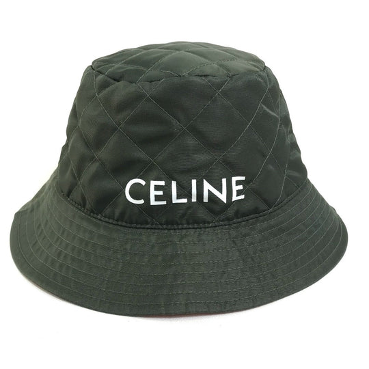 CELINE hat 2AUB8930C Nylon Khaki x Orange quilting logo Women S Used Authentic