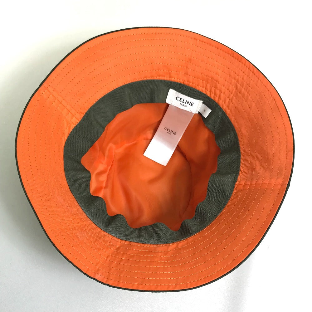 CELINE hat 2AUB8930C Nylon Khaki x Orange quilting logo Women S Used Authentic
