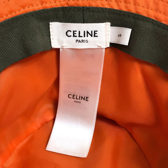 CELINE hat 2AUB8930C Nylon Khaki x Orange quilting logo Women S Used Authentic