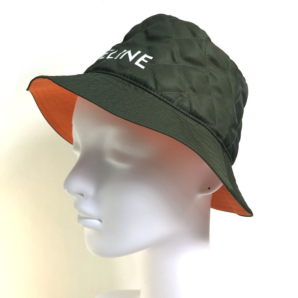 CELINE hat 2AUB8930C Nylon Khaki x Orange quilting logo Women S Used Authentic