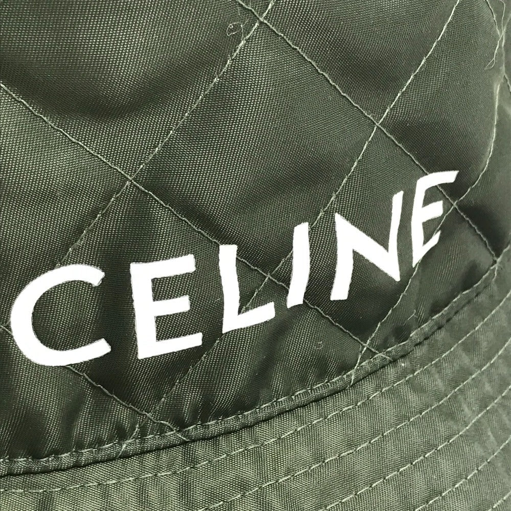CELINE hat 2AUB8930C Nylon Khaki x Orange quilting logo Women S Used Authentic