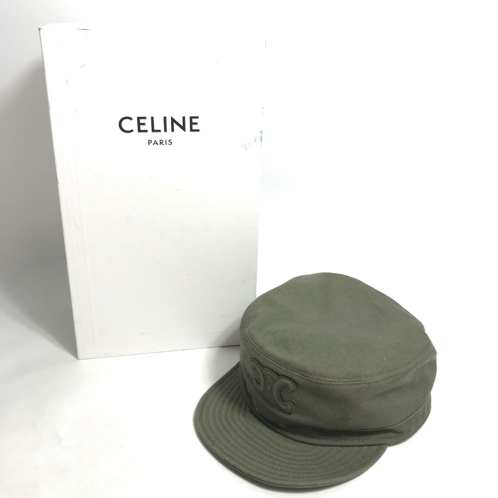 CELINE cap 2AUR5769K cotton khaki Triomphe gabardine cotton army cap Women L Used Authentic