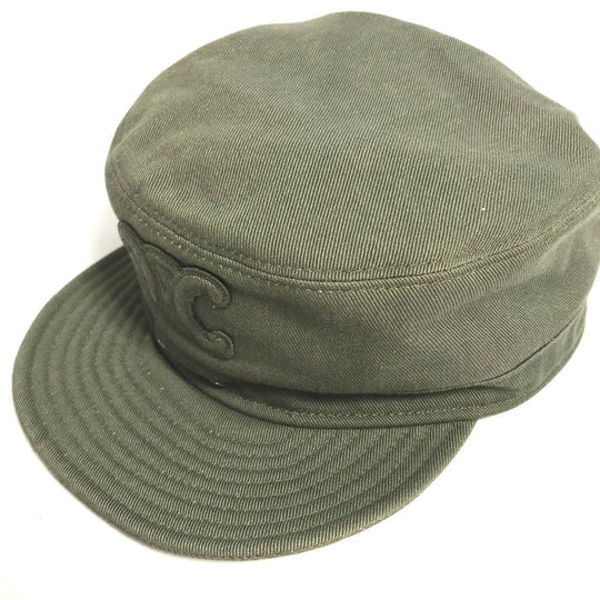 CELINE cap 2AUR5769K cotton khaki Triomphe gabardine cotton army cap Women L Used Authentic