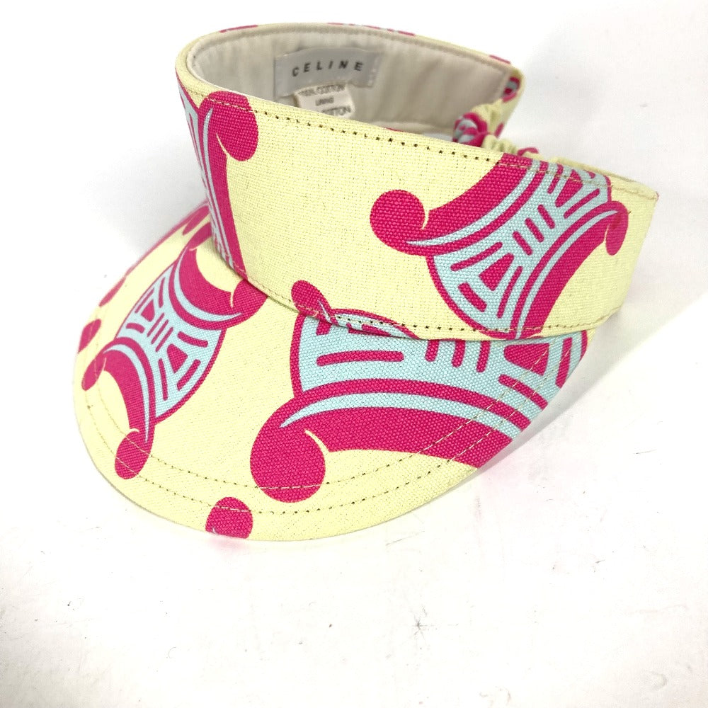 CELINE Sun visor cotton yellow triomphe logo Women Used Authentic