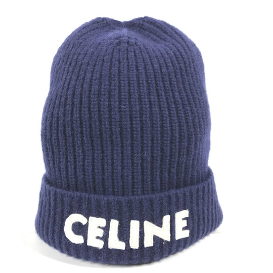 CELINE Knit hat 2AH35423P wool Navy By color logo Women(Unisex) Used Authentic