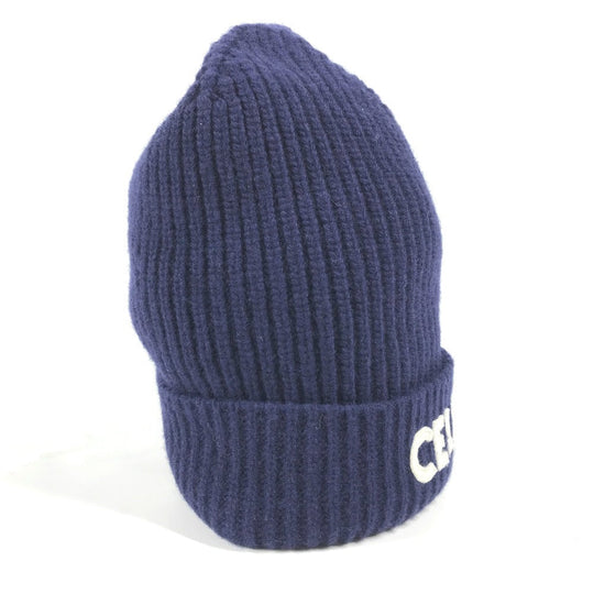 CELINE Knit hat 2AH35423P wool Navy By color logo Women(Unisex) Used Authentic