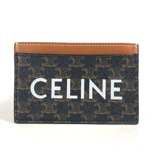 CELINE Card Case canvas Brown logo triomphe Women Used Authentic
