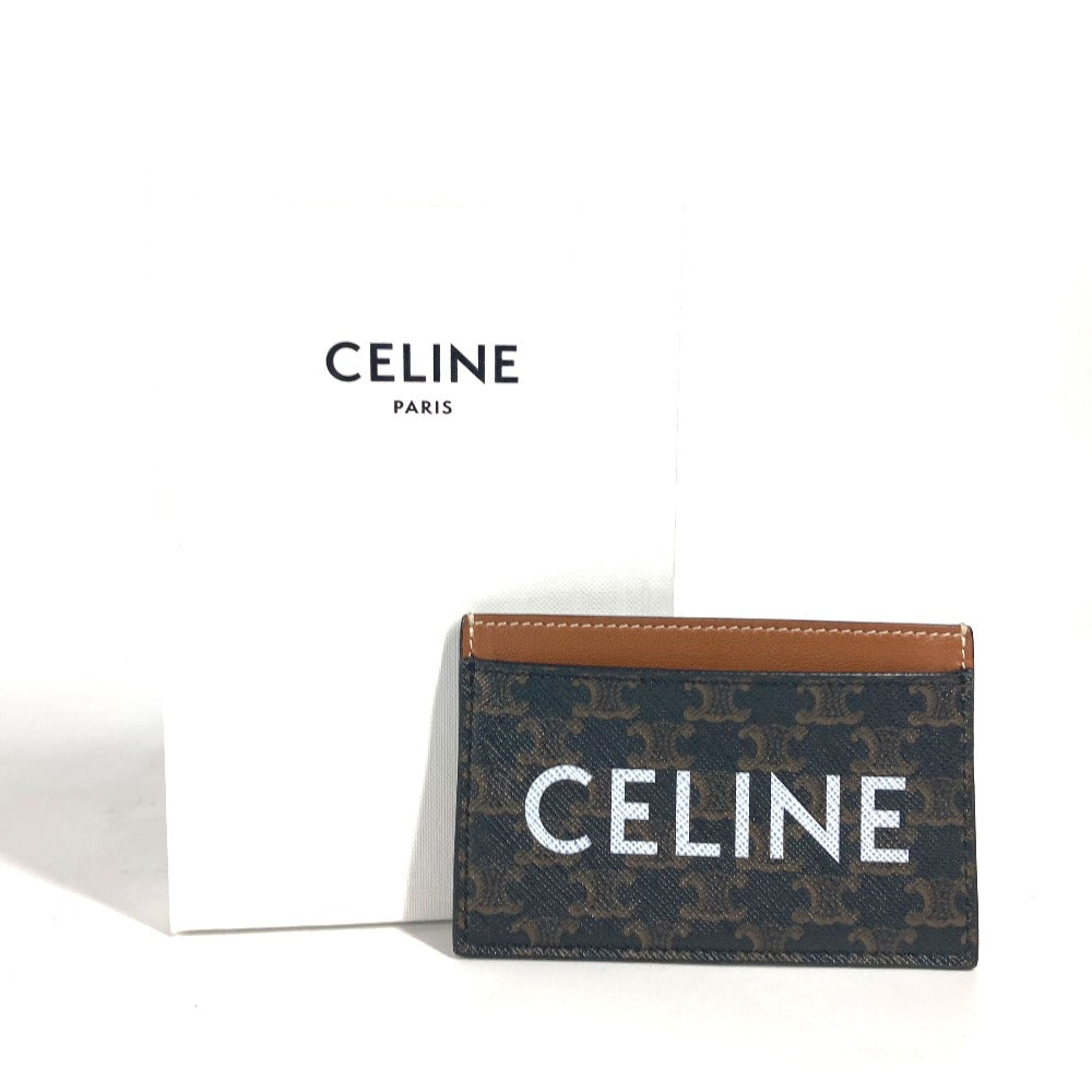 CELINE Card Case canvas Brown logo triomphe Women Used Authentic