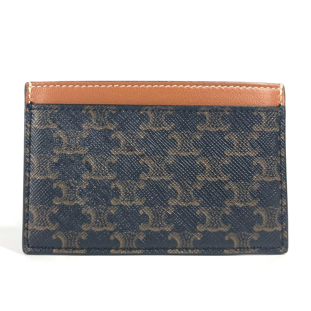 CELINE Card Case canvas Brown logo triomphe Women Used Authentic