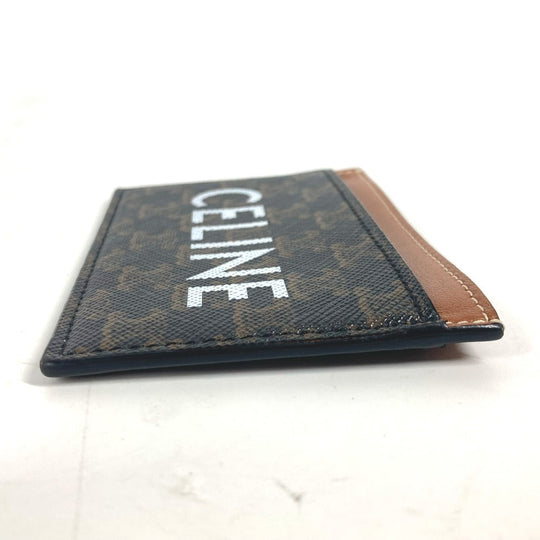 CELINE Card Case canvas Brown logo triomphe Women Used Authentic