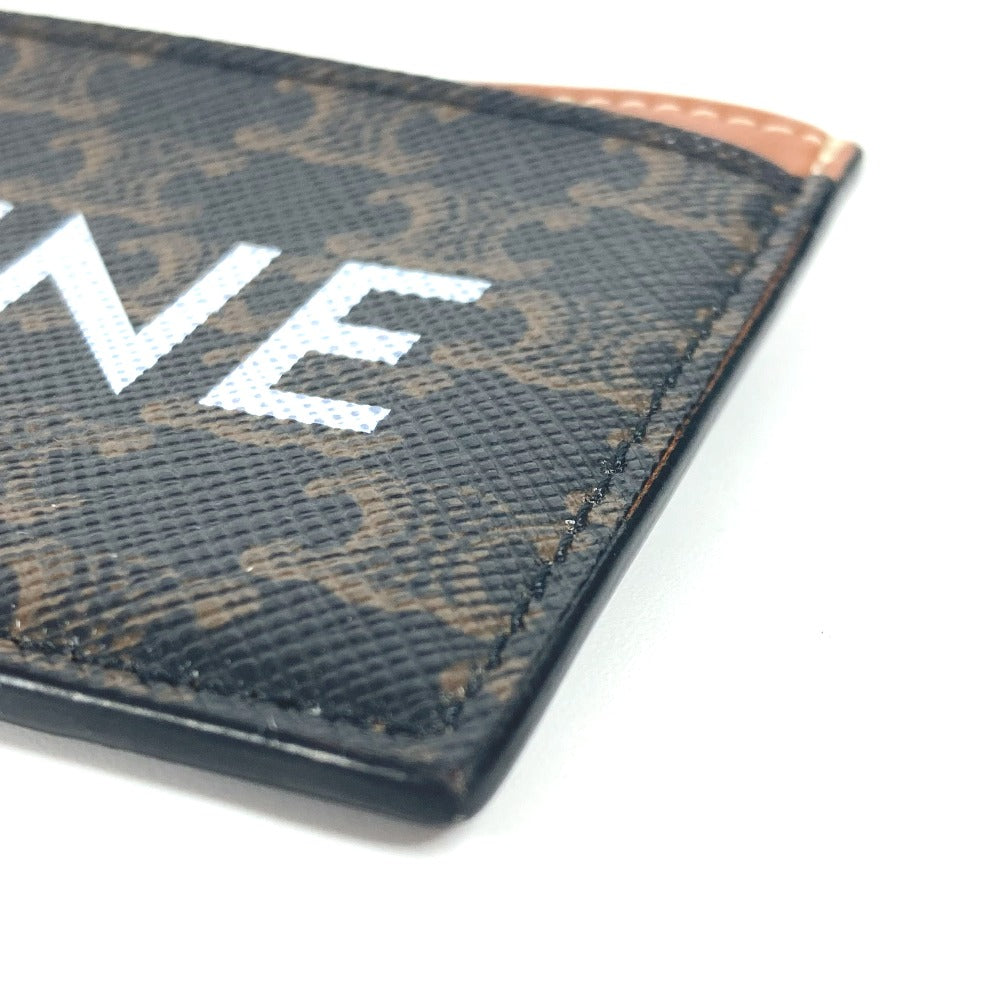 CELINE Card Case canvas Brown logo triomphe Women Used Authentic