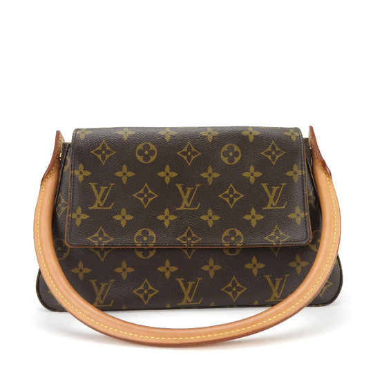 LOUIS VUITTON Shoulder Bag M51147 Monogram, Tanned Leather Brown Mini Looping Women Used Authentic