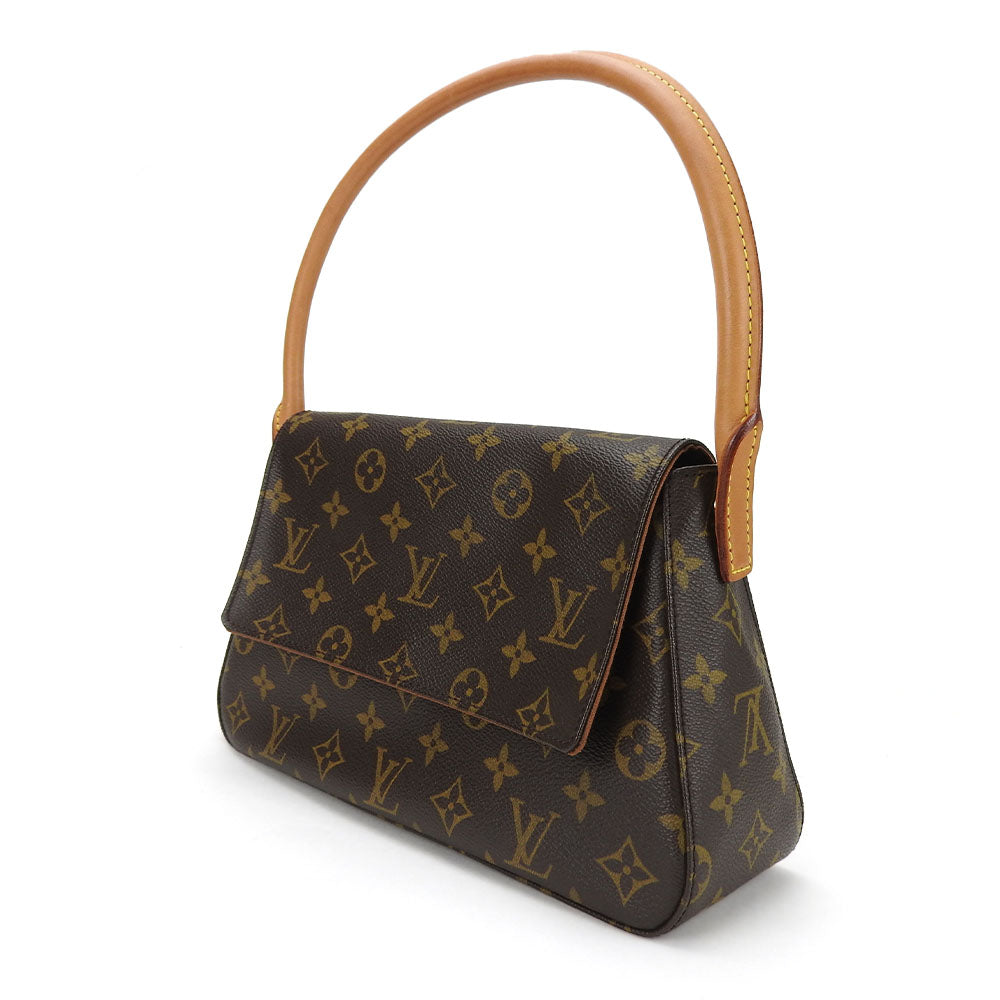 LOUIS VUITTON Shoulder Bag M51147 Monogram, Tanned Leather Brown Mini Looping Women Used Authentic