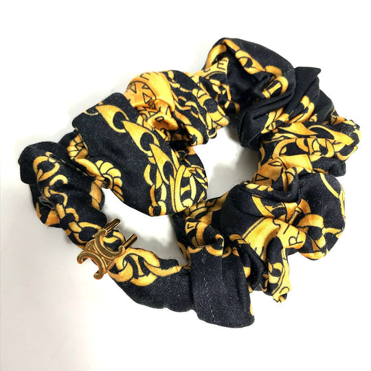 CELINE hair accessory silk black hair accessories hair rubber ChainPattern Women Used Authentic
