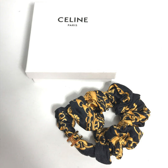 CELINE hair accessory silk black hair accessories hair rubber ChainPattern Women Used Authentic