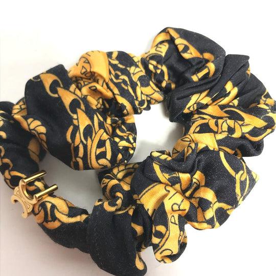 CELINE hair accessory silk black hair accessories hair rubber ChainPattern Women Used Authentic