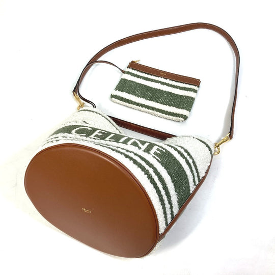 CELINE Handbag 195572ED3-15KZ Calfskin, Textile multicolor border Bucket16 (Sez) Striped textile Women Used Authentic