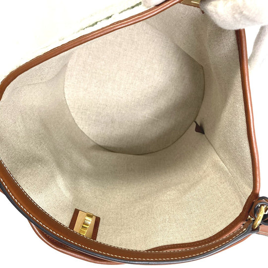CELINE Handbag 195572ED3-15KZ Calfskin, Textile multicolor border Bucket16 (Sez) Striped textile Women Used Authentic