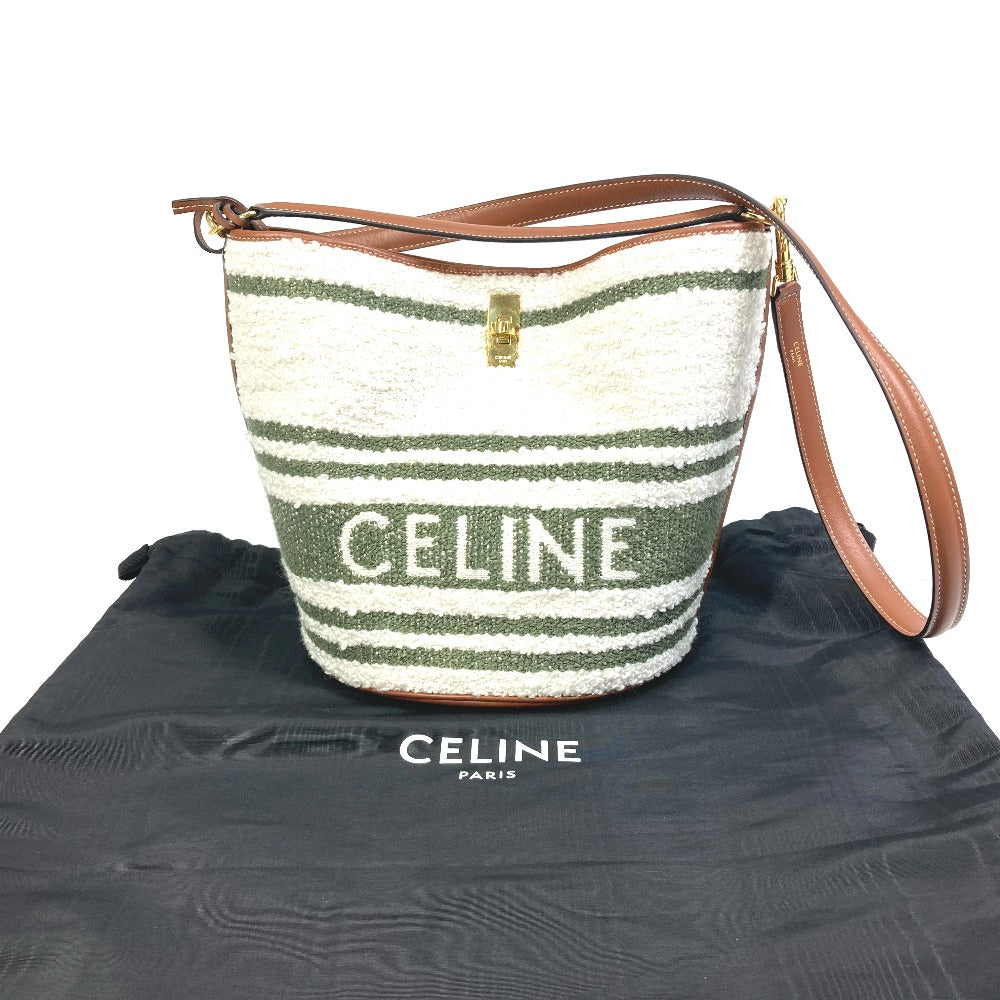 CELINE Handbag 195572ED3-15KZ Calfskin, Textile multicolor border Bucket16 (Sez) Striped textile Women Used Authentic