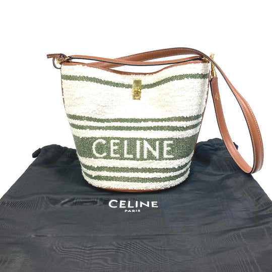 CELINE Handbag 195572ED3-15KZ Calfskin, Textile multicolor border Bucket16 (Sez) Striped textile Women Used Authentic