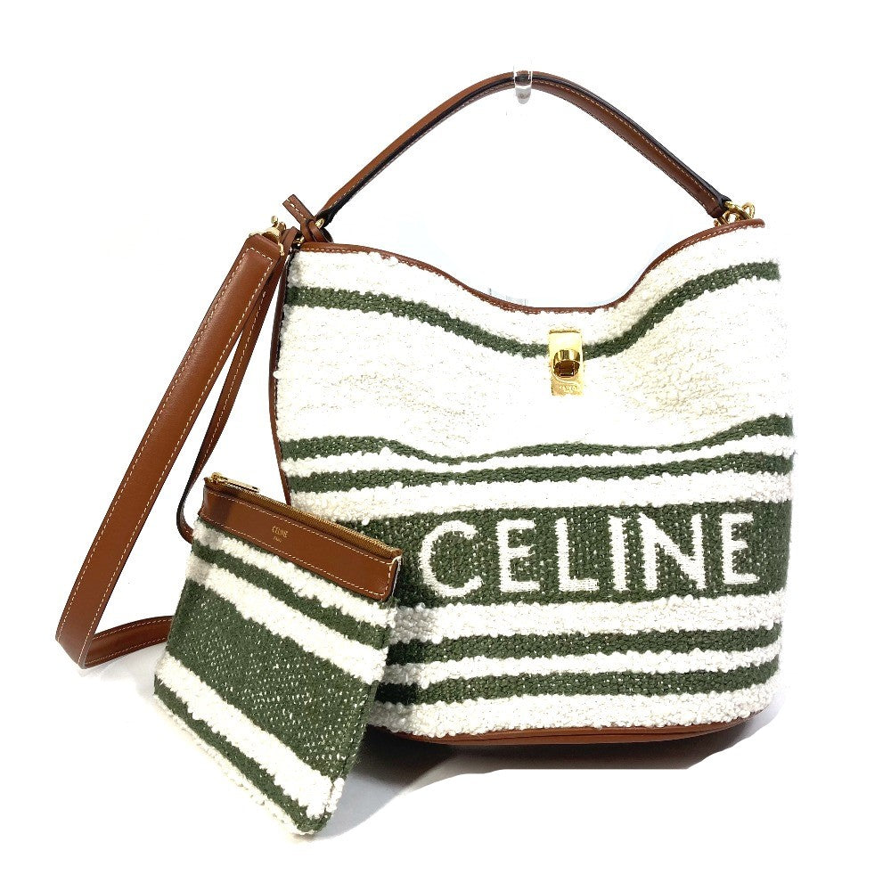 CELINE Handbag 195572ED3-15KZ Calfskin, Textile multicolor border Bucket16 (Sez) Striped textile Women Used Authentic