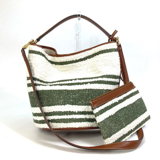 CELINE Handbag 195572ED3-15KZ Calfskin, Textile multicolor border Bucket16 (Sez) Striped textile Women Used Authentic