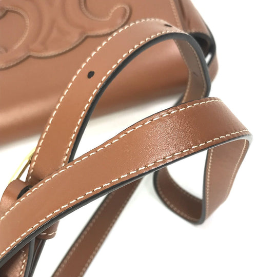 CELINE Shoulder Bag 198263DU3 leather Brown Crossbody pochette Folco Cuir Triomphe Women Used Authentic