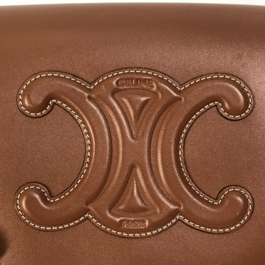 CELINE Shoulder Bag 198263DU3 leather Brown Crossbody pochette Folco Cuir Triomphe Women Used Authentic