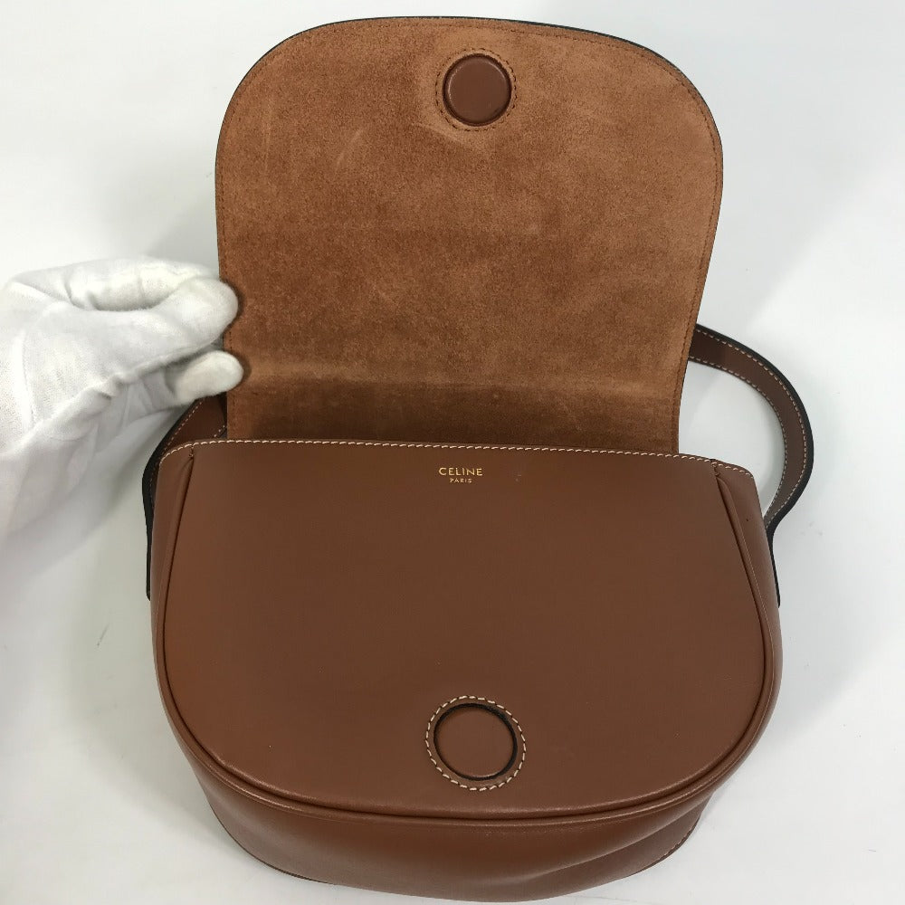 CELINE Shoulder Bag 198263DU3 leather Brown Crossbody pochette Folco Cuir Triomphe Women Used Authentic
