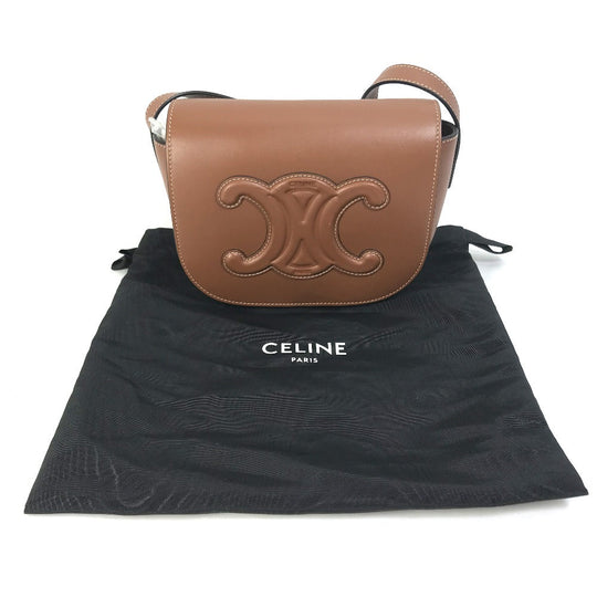 CELINE Shoulder Bag 198263DU3 leather Brown Crossbody pochette Folco Cuir Triomphe Women Used Authentic