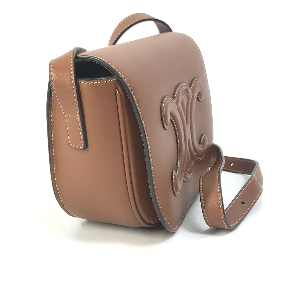 CELINE Shoulder Bag 198263DU3 leather Brown Crossbody pochette Folco Cuir Triomphe Women Used Authentic