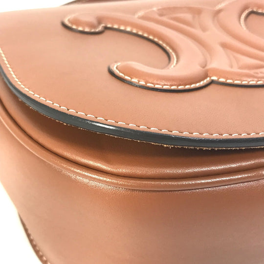 CELINE Shoulder Bag 198263DU3 leather Brown Crossbody pochette Folco Cuir Triomphe Women Used Authentic
