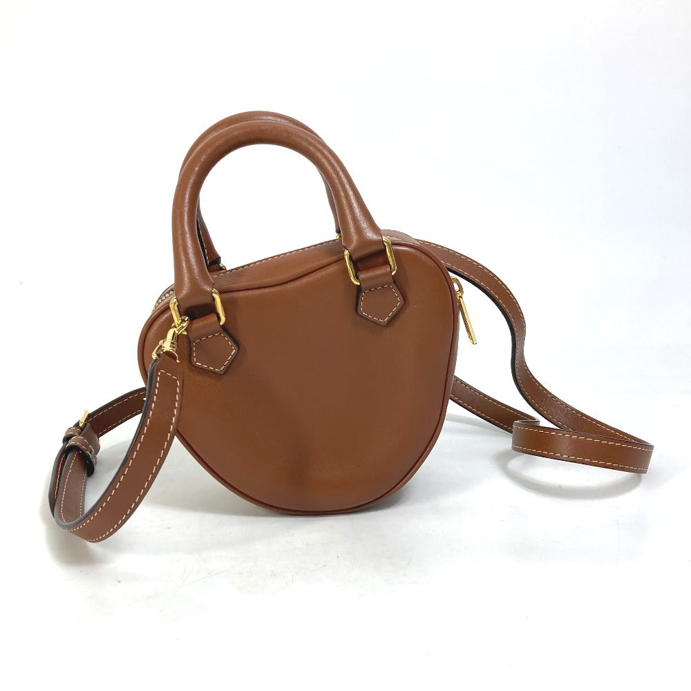 CELINE Shoulder Bag leather Brown Heart medium logo Women Used Authentic