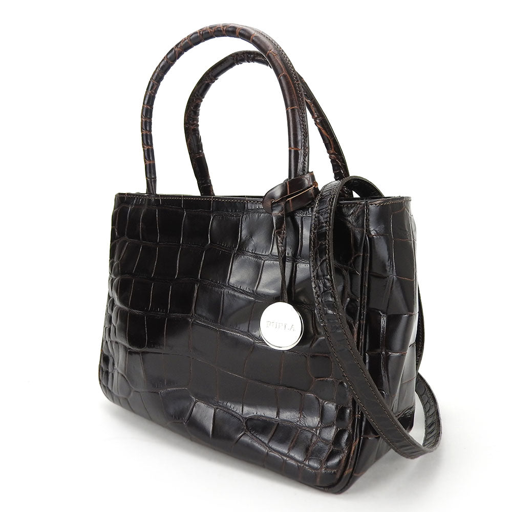 Furla Handbag leather Brown Women Used Authentic