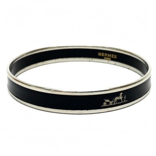 HERMES Bangle metal black Fan Curryche Emaille PM Women Used Authentic