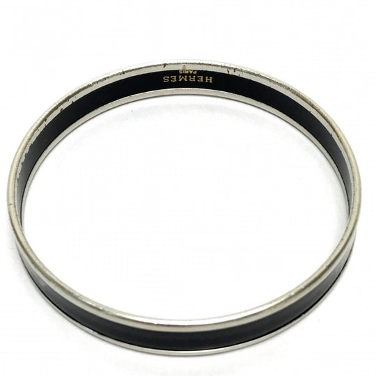 HERMES Bangle metal black Fan Curryche Emaille PM Women Used Authentic