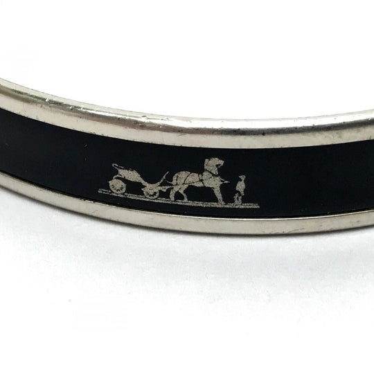 HERMES Bangle metal black Fan Curryche Emaille PM Women Used Authentic