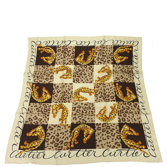 CARTIER scarf silk beige Must Women Used Authentic