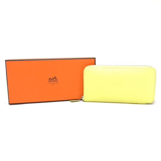 HERMES Long Wallet Purse Epsom, Silk yellow Silk in Azap Long Women Used Authentic
