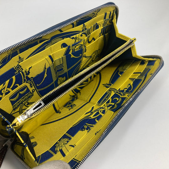 HERMES Long Wallet Purse Epsom Navy Long wallet Azap Long Silk Inn Women Used Authentic