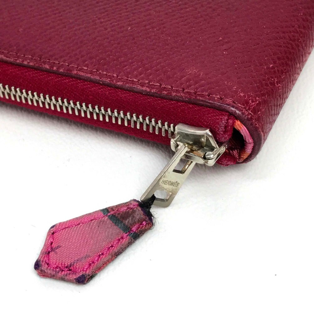 HERMES Long Wallet Purse Epsom Ruby Silk in Azap Long Women Used Authentic