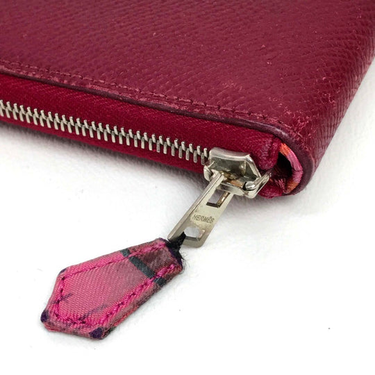 HERMES Long Wallet Purse Epsom Ruby Silk in Azap Long Women Used Authentic