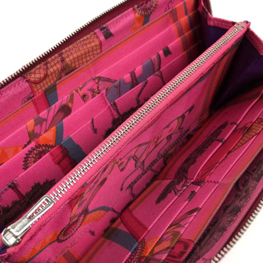 HERMES Long Wallet Purse Epsom Ruby Silk in Azap Long Women Used Authentic
