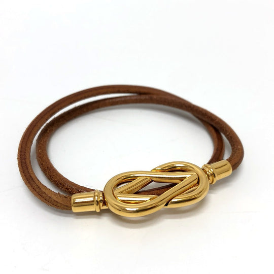 HERMES Necklace Metal, Leather Brown Atame Gold Plated Choker Women Used Authentic